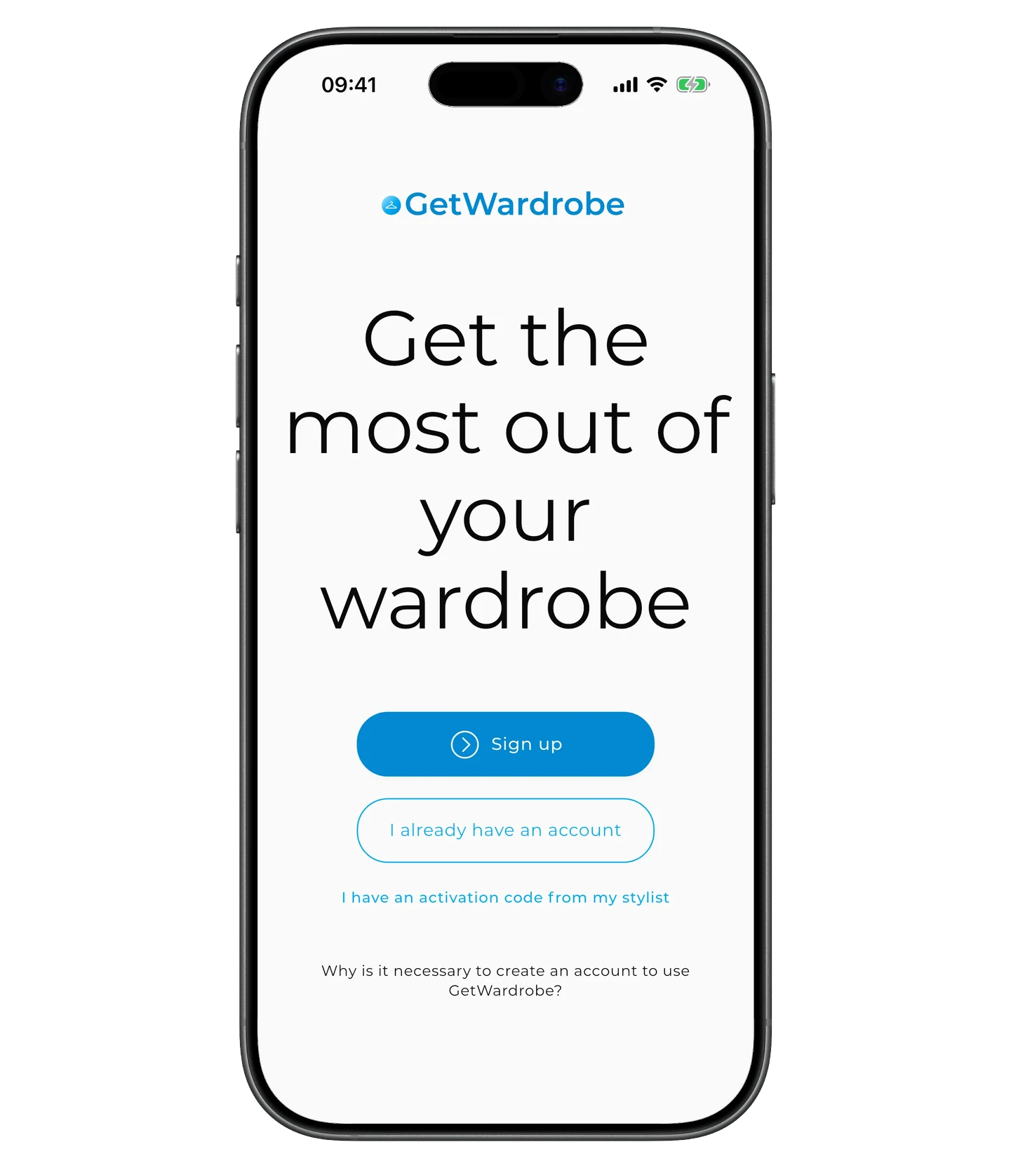 Welcome screen with the "I have an activation code from my stylist" link