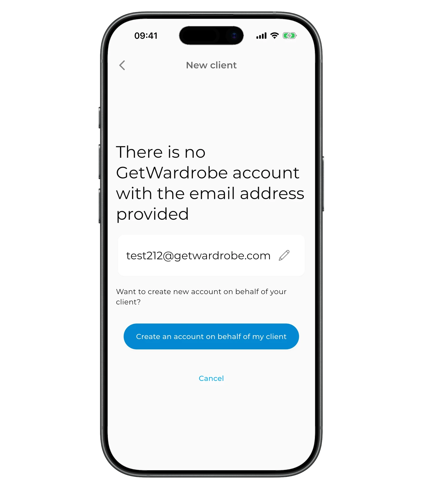 Account not found — create on behalf of client
