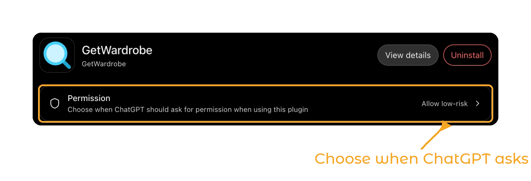 Use GetWardrobe with ChatGPT - Permission setting on the GetWardrobe plugin page