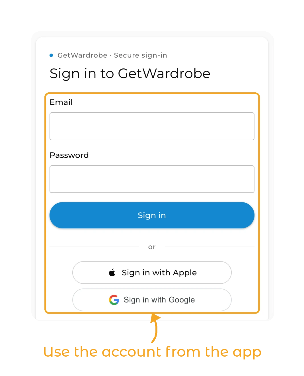 Use GetWardrobe with ChatGPT - step 4: GetWardrobe sign-in page