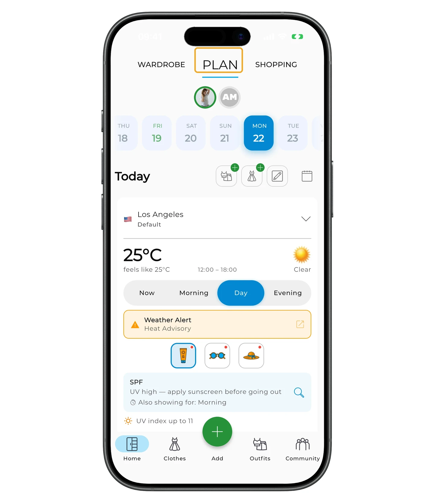 The Plan tab on the home screen