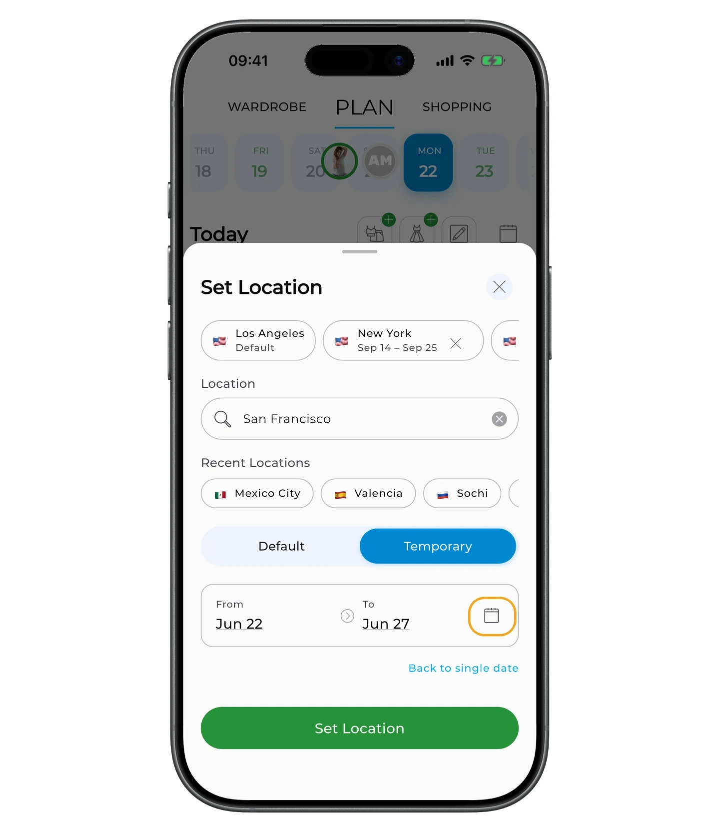 Calendar icon for picking trip dates
