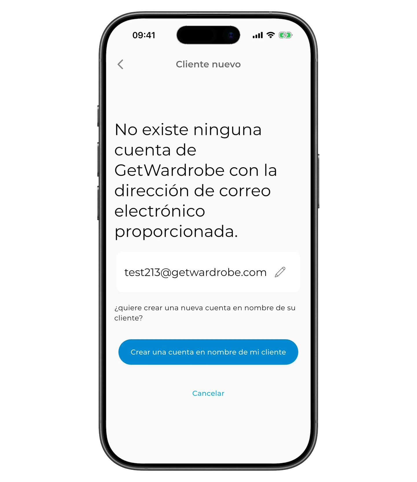 Cuenta no encontrada — crear en nombre del cliente
