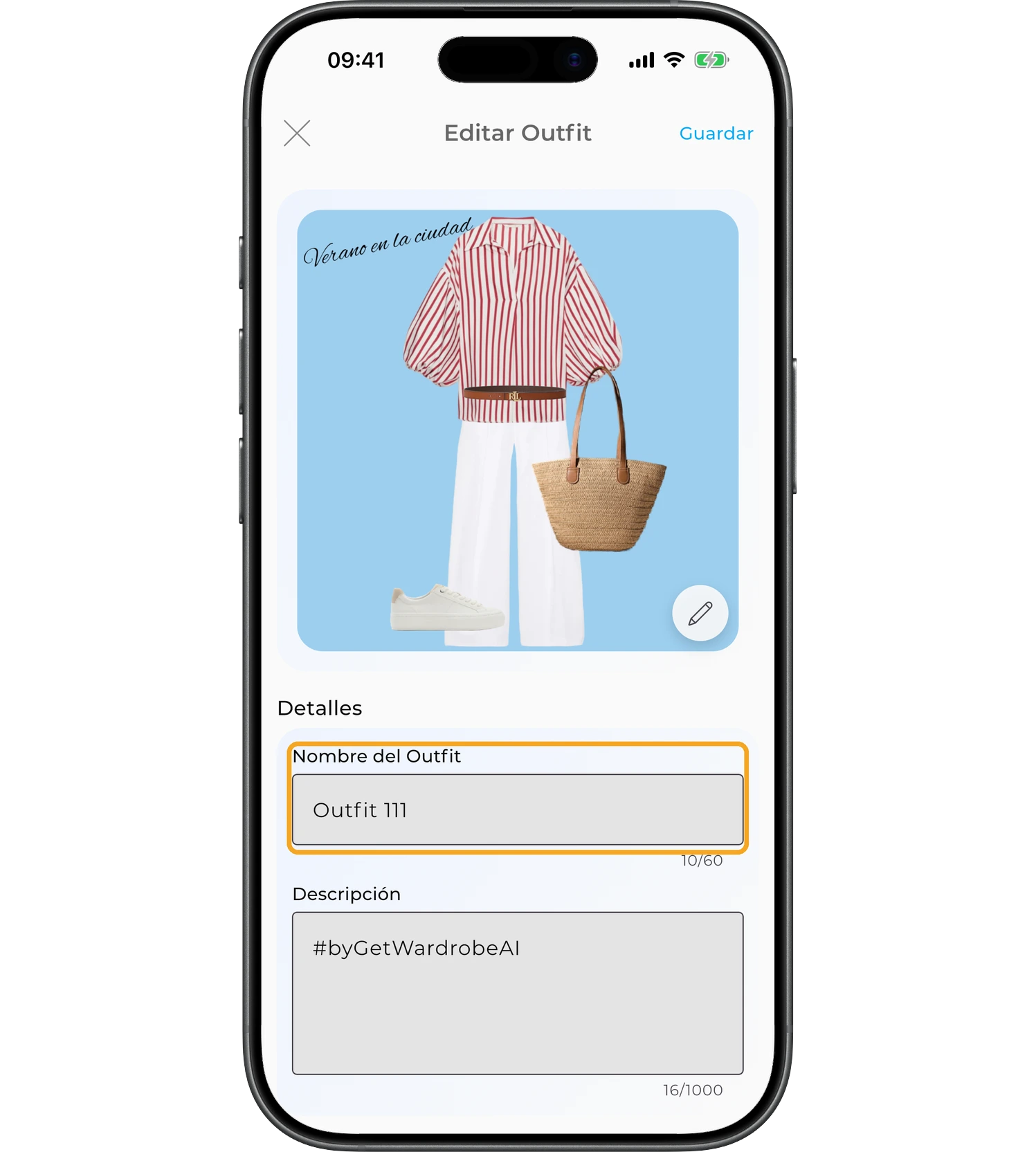 Campo «Nombre del Outfit» en los detalles