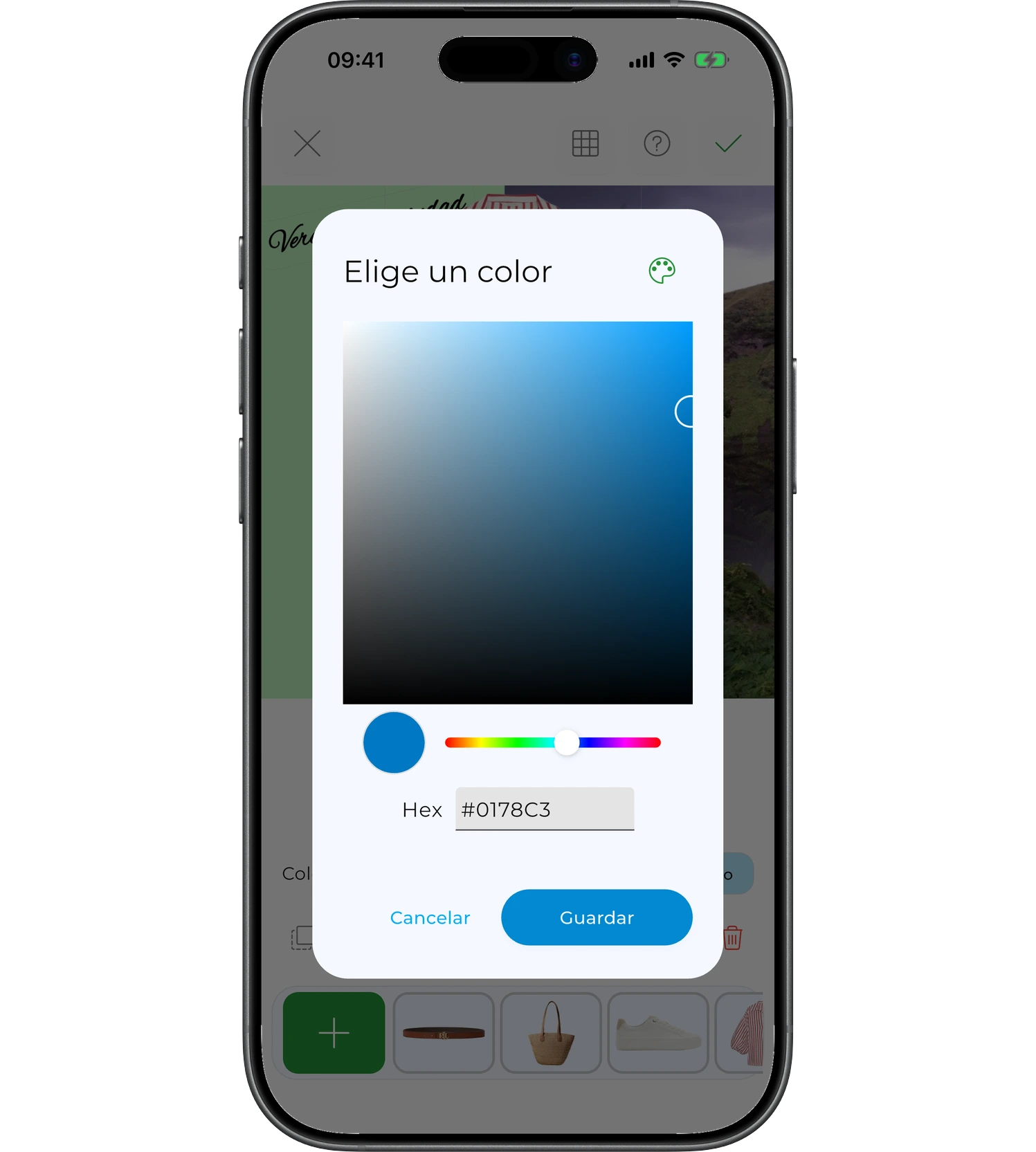 Paleta de color del fondo con los ajustes ampliados