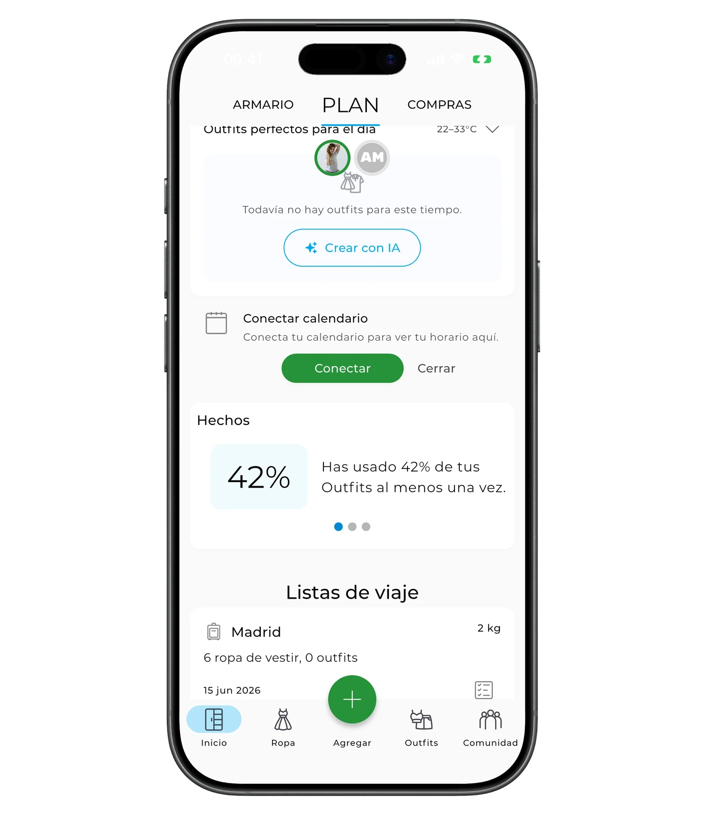Bloque Conectar calendario con el botón Conectar
