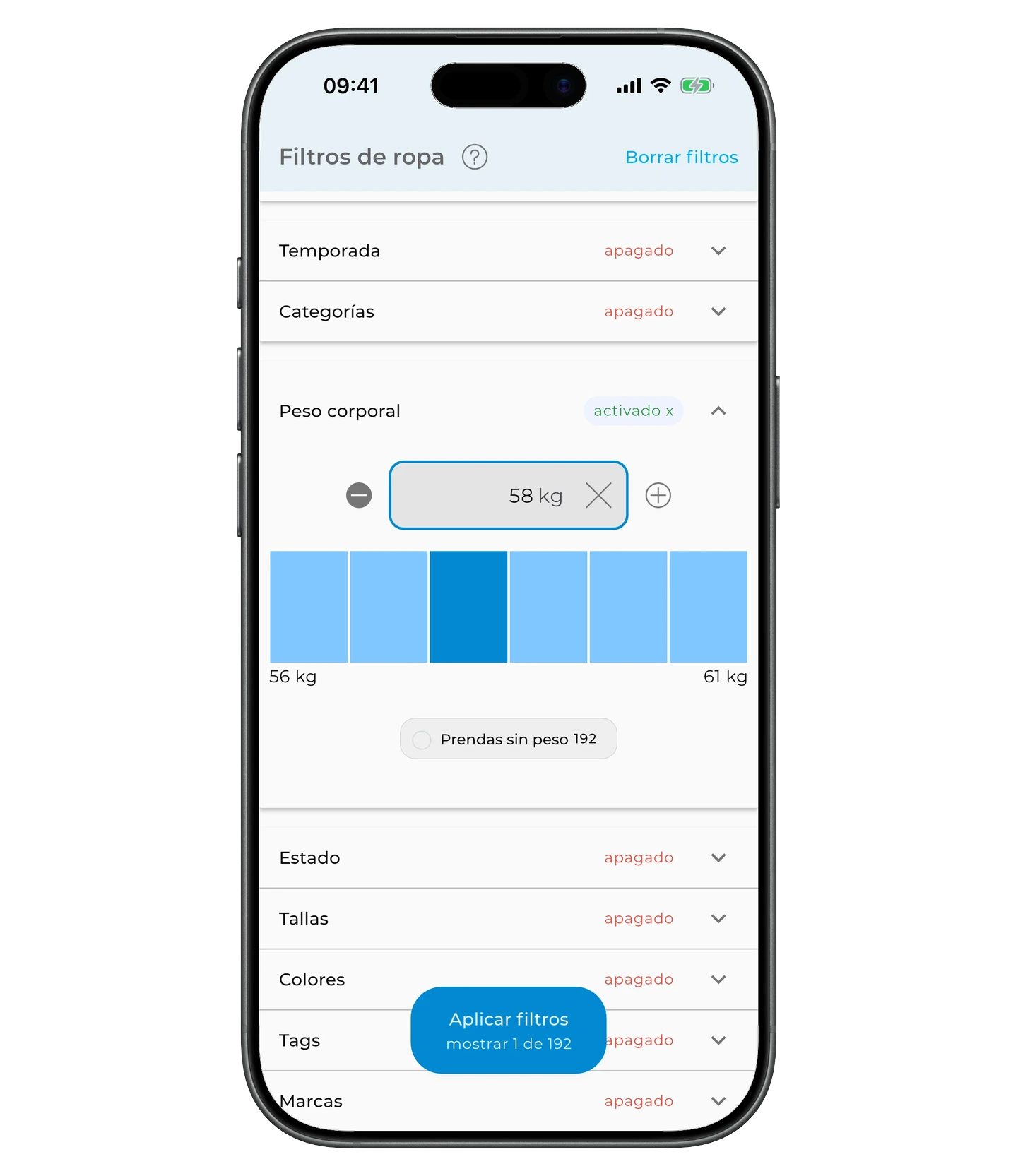 Filtro de peso corporal con la escala de pesos