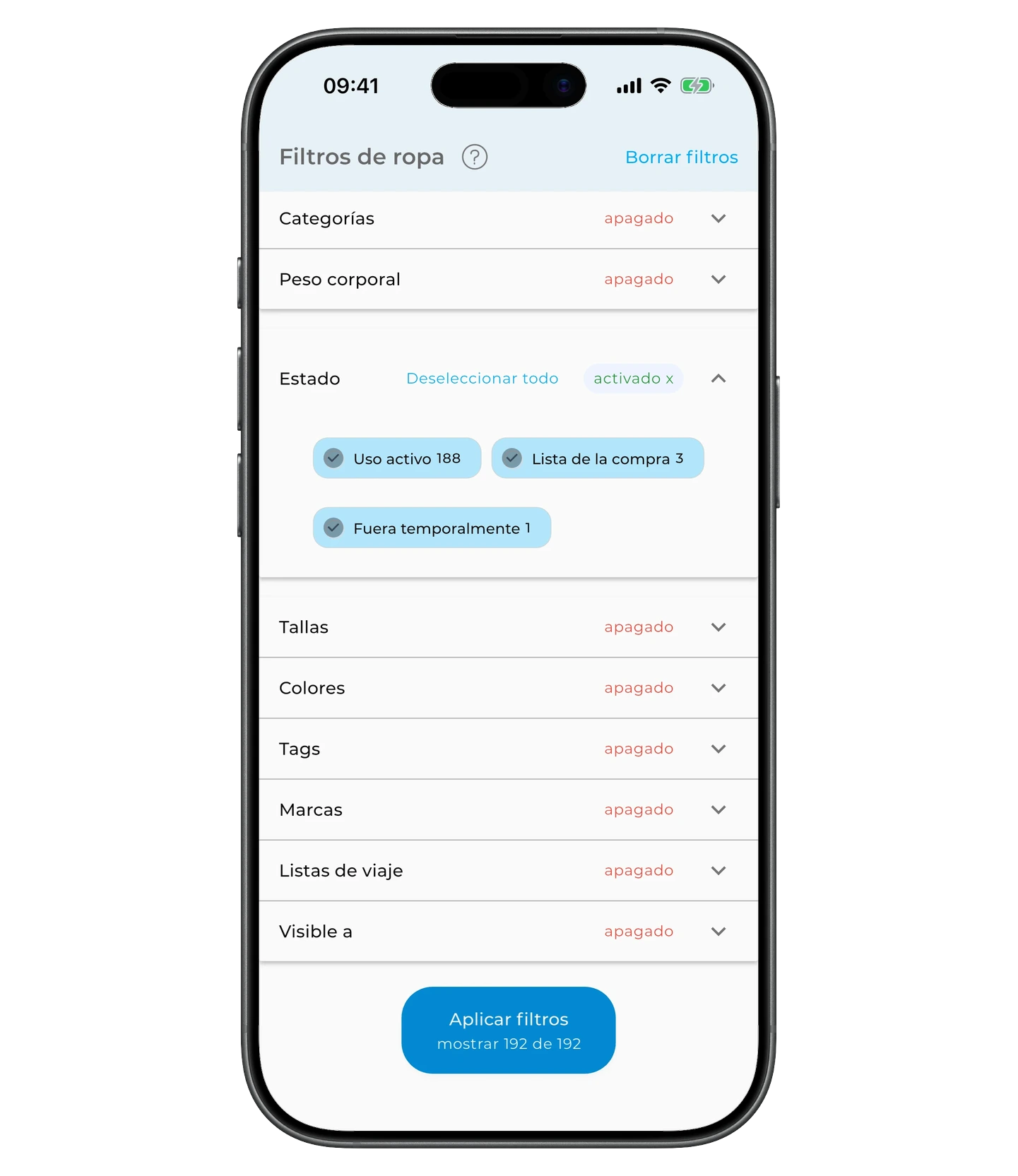 Filtro de estado con varios estados seleccionados